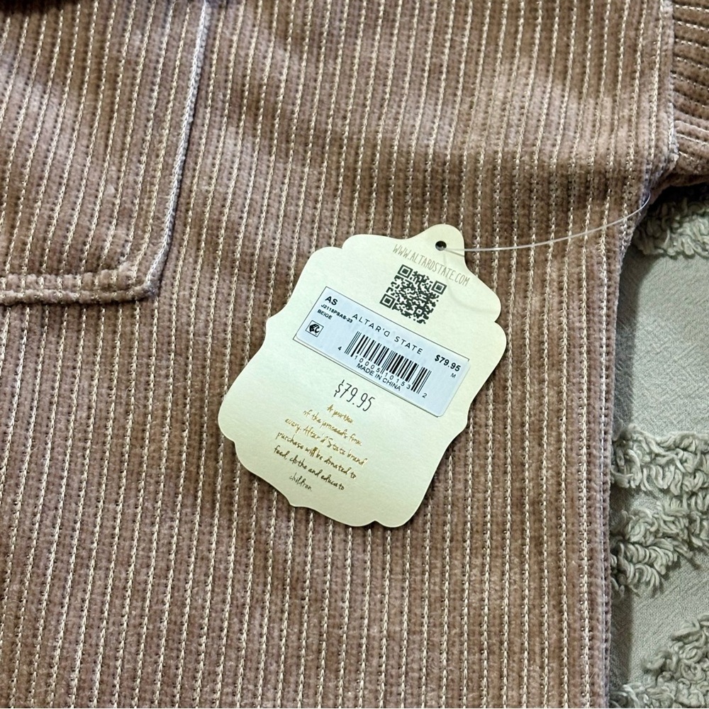 Altar’d State Beige Corduroy Shacket size M - Picture 3 of 8
